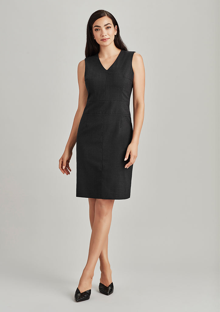 Biz Corporate Womens Comfort Wool Stretch Sleeveless V-Neck Dress (34021)