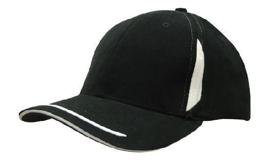 Headwear-Headwear  Brushed Heavy Cotton with Crown Inserts, Peak Trim & Sandwich Cap-Black/White / Free Size-Uniform Wholesalers - 5