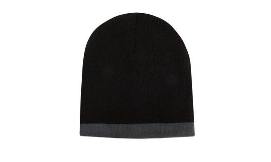 Headwear Roll Down Two Tone Acrylic Beanie - Toque Hat (4188)