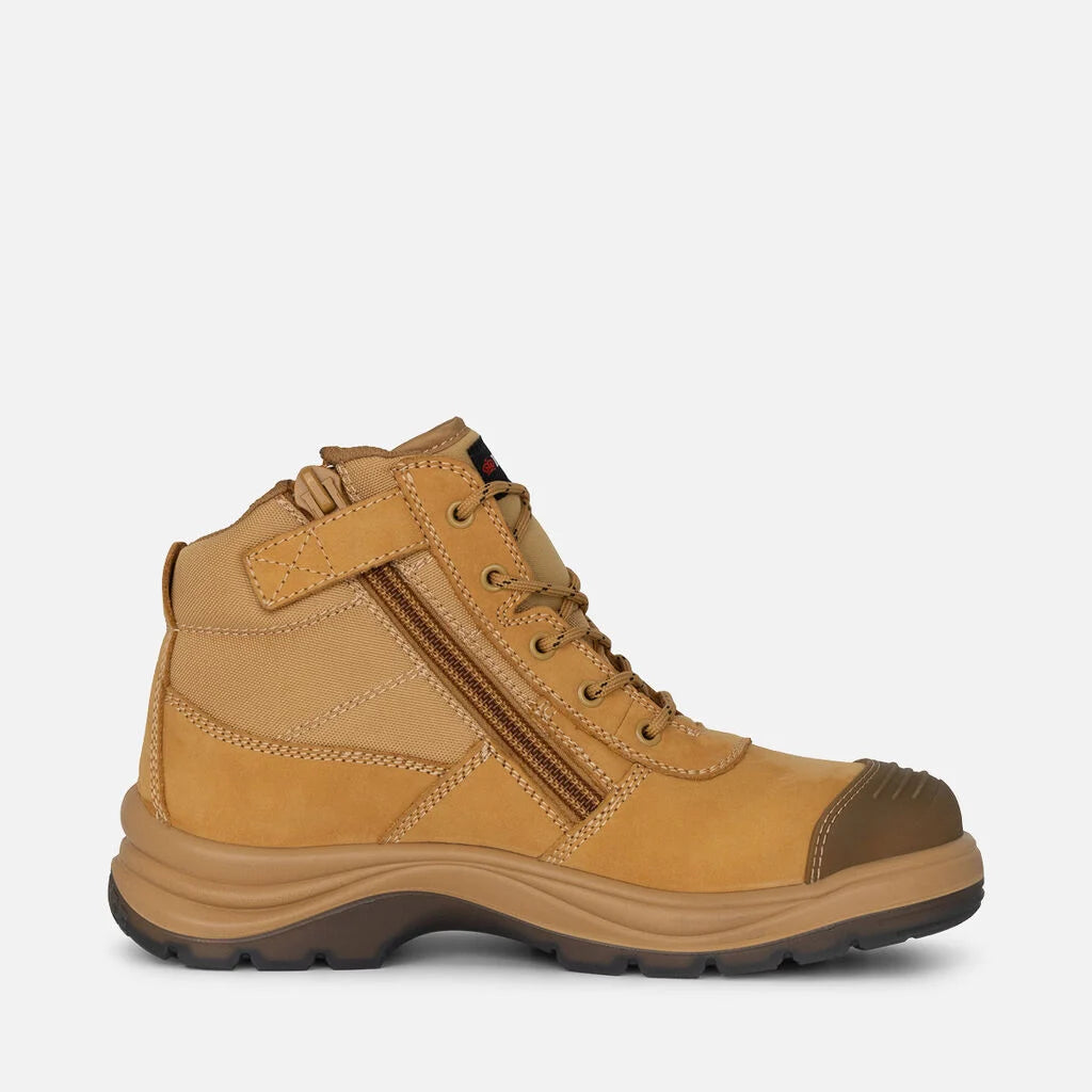 King Gee Tradie Zip/Lace Steel Cap Safety Work Boots 5" - Wheat (K27100)