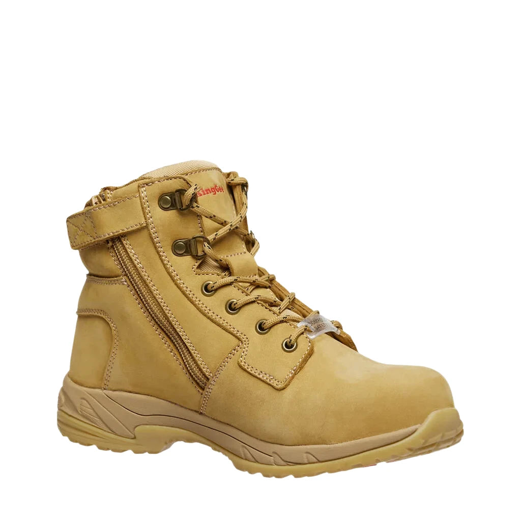 King Gee Women's Tradie Hybrid Zip/Lace Composite Cap Work Boots 6" - Wheat (K27380)