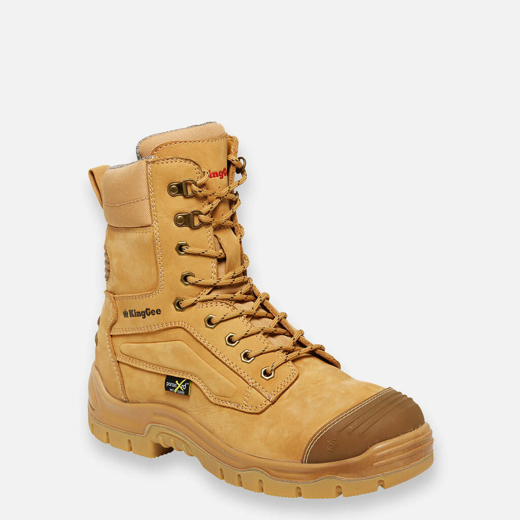 King Gee Phoenix Metguard Zip/Lace Safety Work Boots Wheat 8" (K27800)