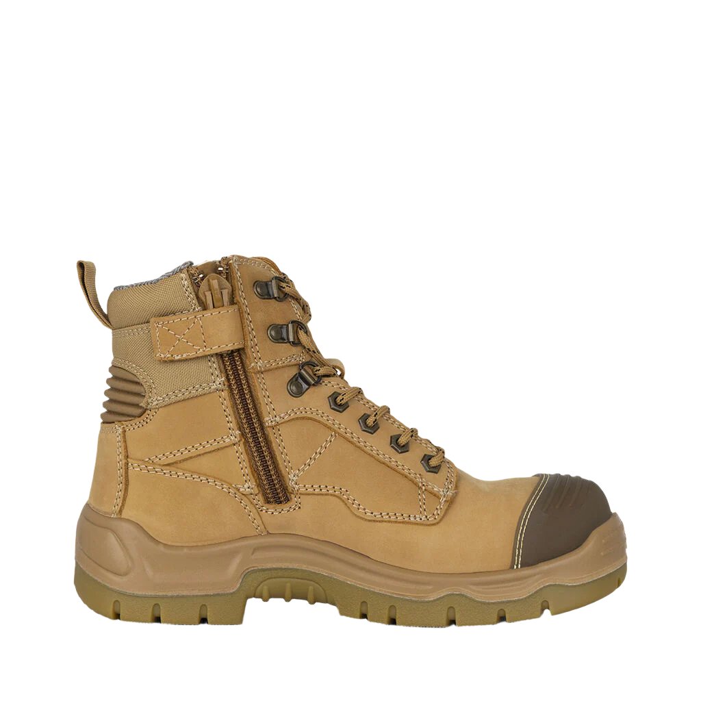 King Gee Phoenix Zip/Lace Safety Work Boots With Scuff Cap - Wheat (K27880)