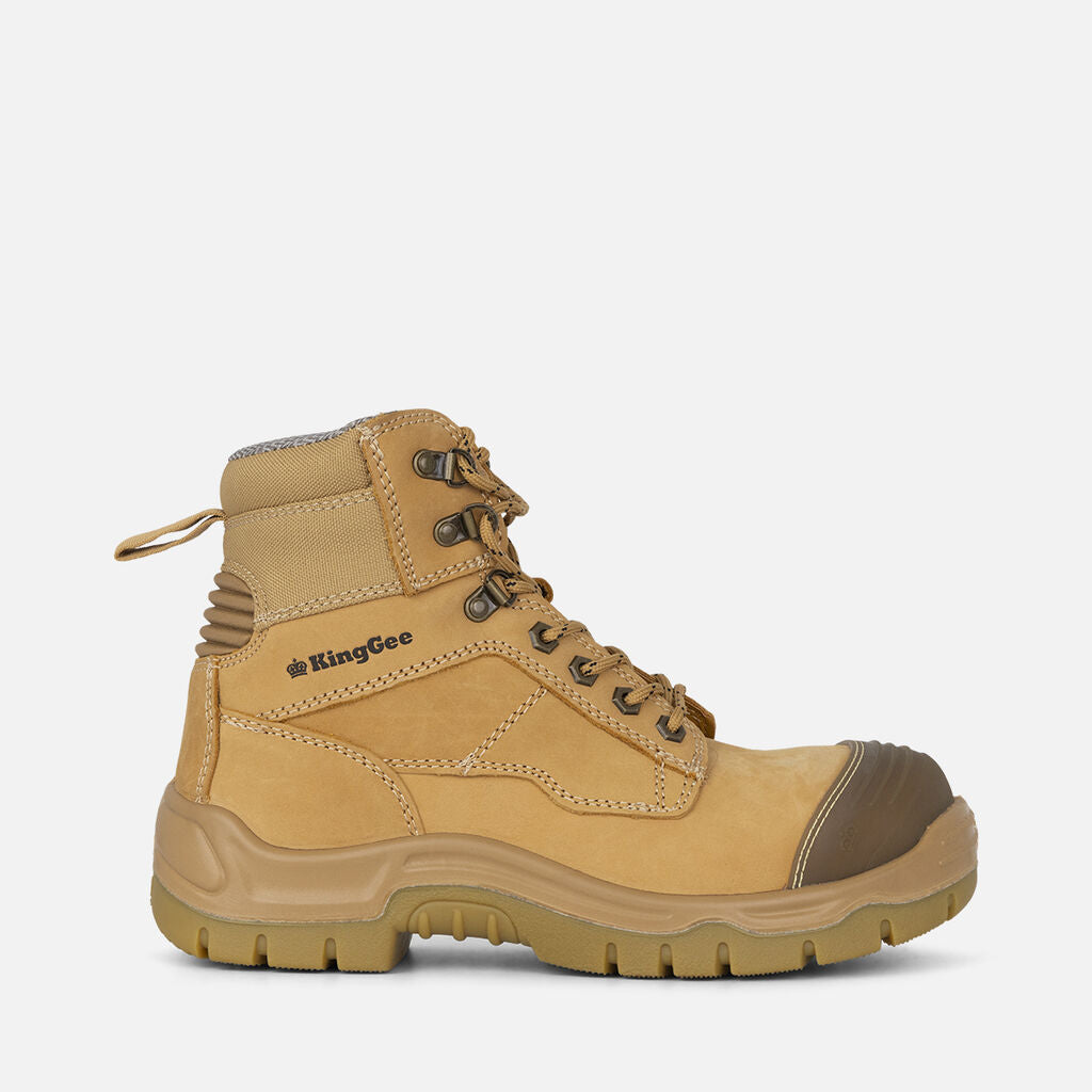 King Gee Phoenix Zip/Lace Safety Work Boots With Scuff Cap - Wheat (K27880)