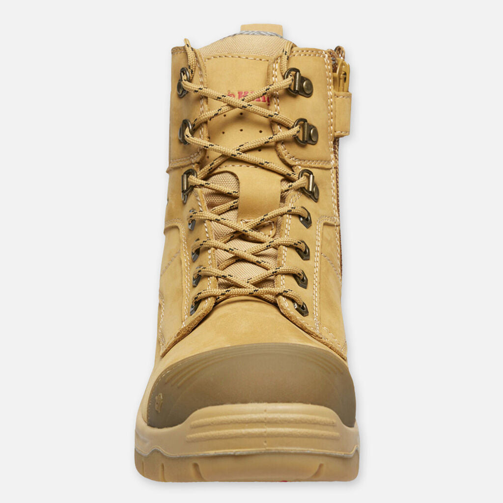 King Gee Phoenix Zip/Lace Safety Work Boots With Scuff Cap - Wheat (K27880)