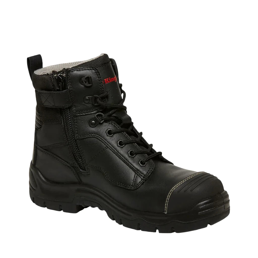 King Gee Phoenix Zip/Lace Safety Work Boots With Scuff Cap - Black (K27890)