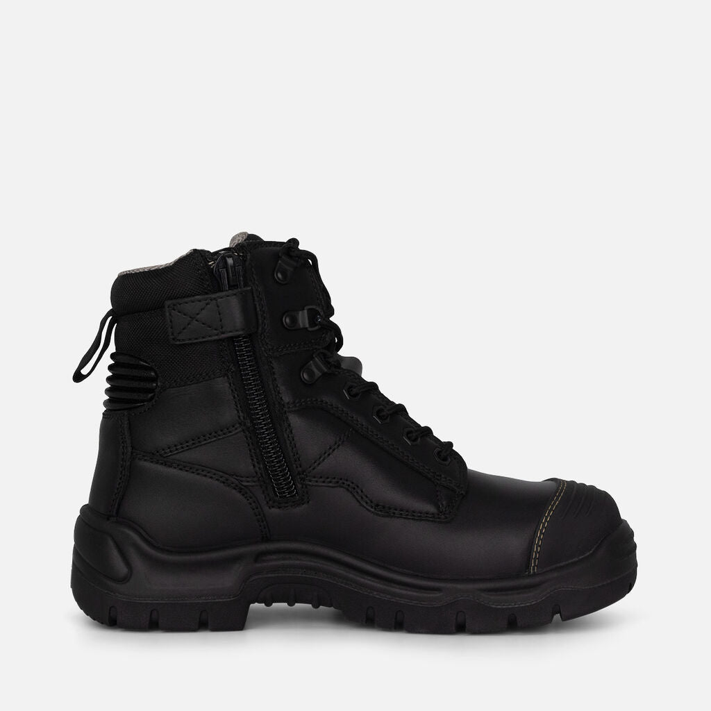 King Gee Phoenix Zip/Lace Safety Work Boots With Scuff Cap - Black (K27890)