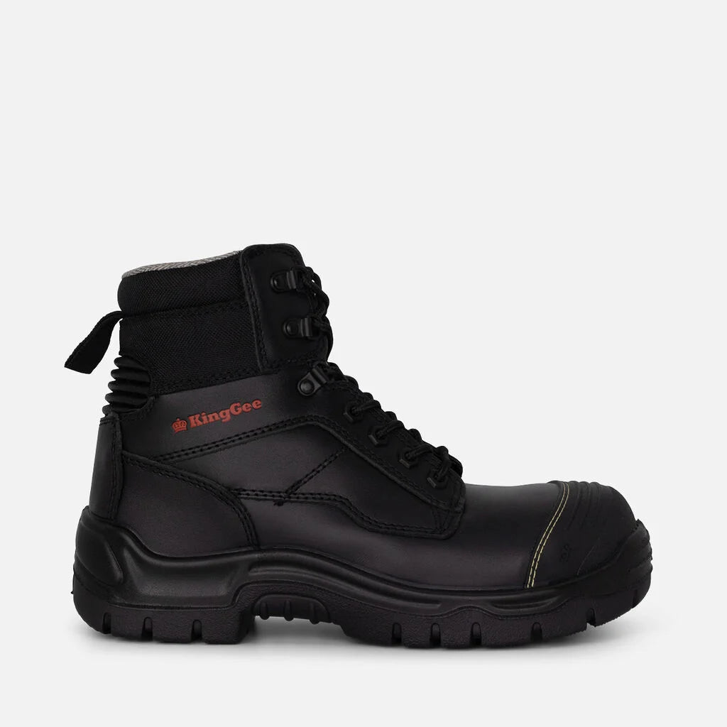 King Gee Phoenix Zip/Lace Safety Work Boots With Scuff Cap - Black (K27890)