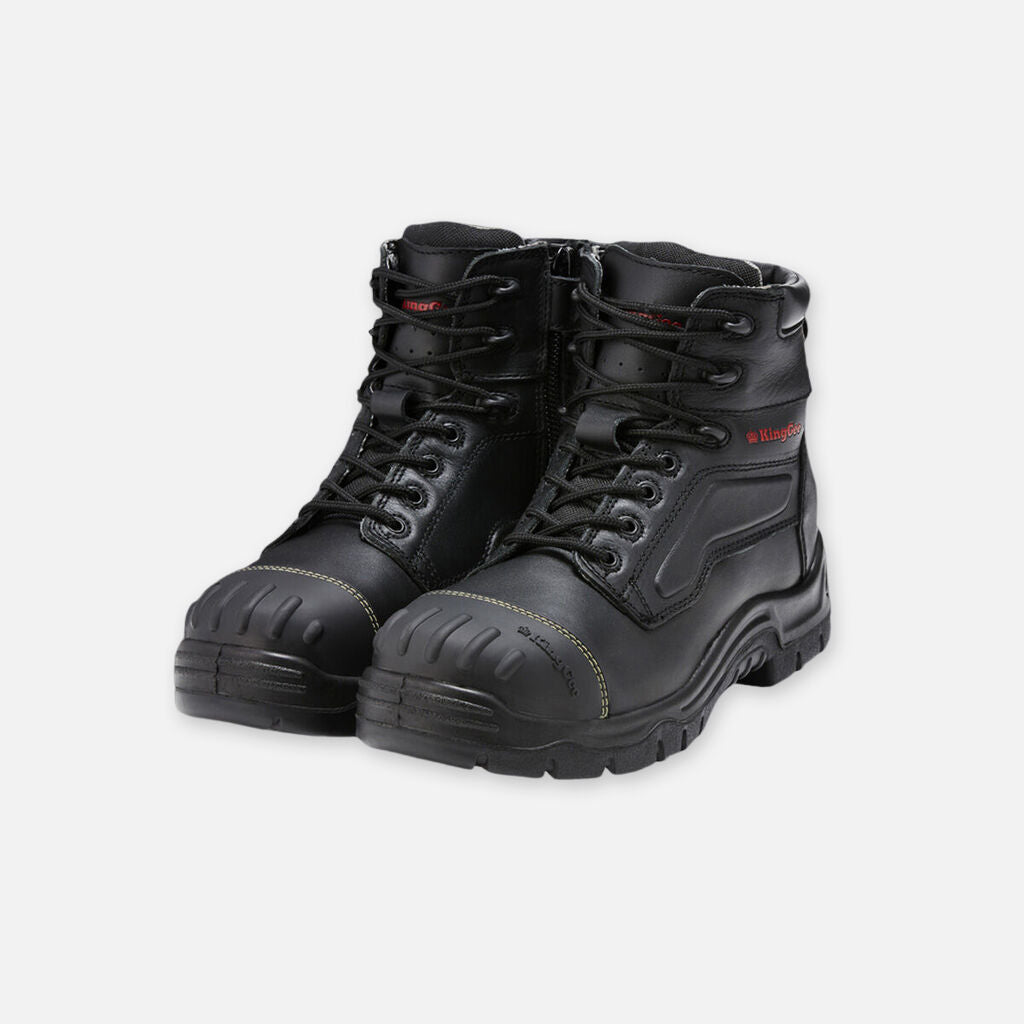 King Gee Phoenix Zip/Lace Safety Work Boots With Scuff Cap - Black (K27890)