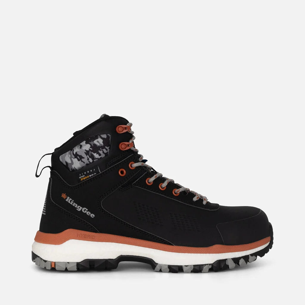 King Gee Terra Firma Hybrid Zip/Lace Composite Toe Work Boots 5" - Black/Burnt Orange (K27951)