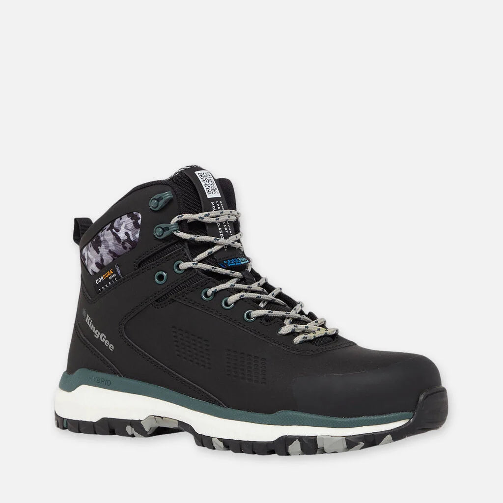 King Gee Terra Firma Hybrid Zip/Lace Composite Toe Work Boots 5" - Black/Forest Green (K27952)