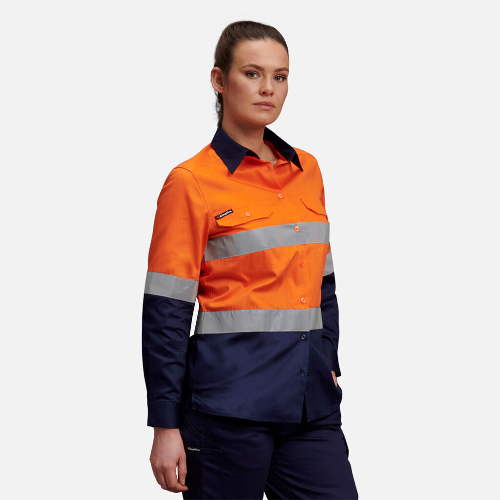 King Gee Women's Hi-Vis Reflective Long Sleeve Work Shirt (K44532)