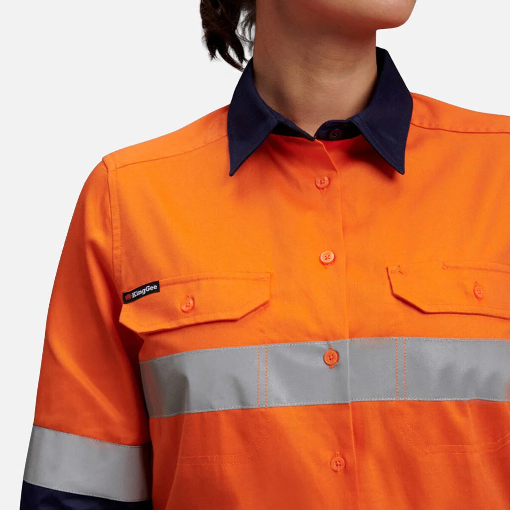 King Gee Women's Hi-Vis Reflective Long Sleeve Work Shirt (K44532)