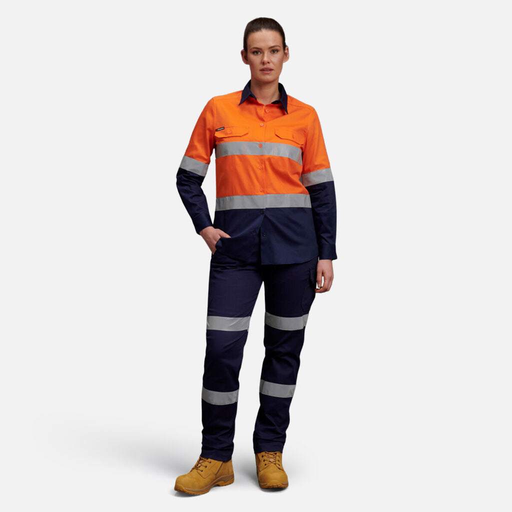 King Gee Women's Hi-Vis Reflective Long Sleeve Work Shirt (K44532)