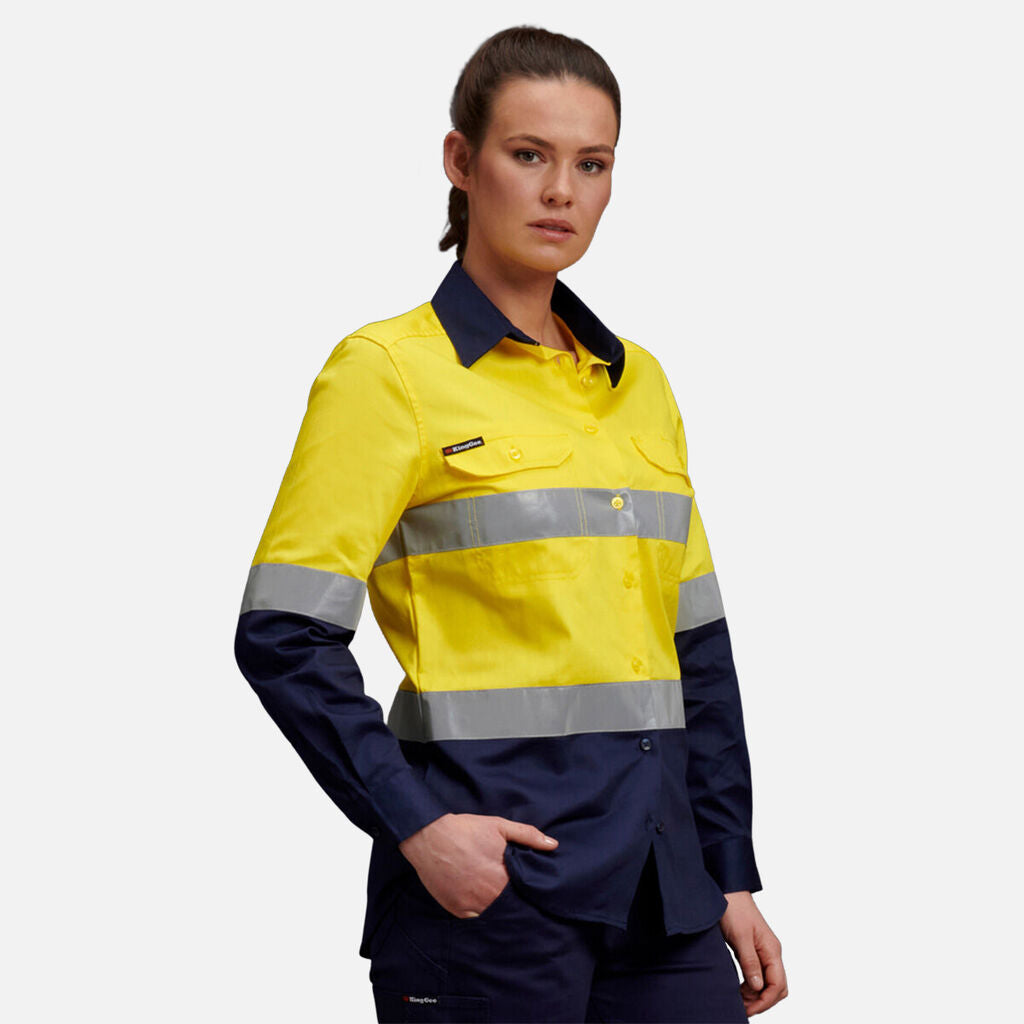 King Gee Women's Hi-Vis Reflective Long Sleeve Work Shirt (K44532)