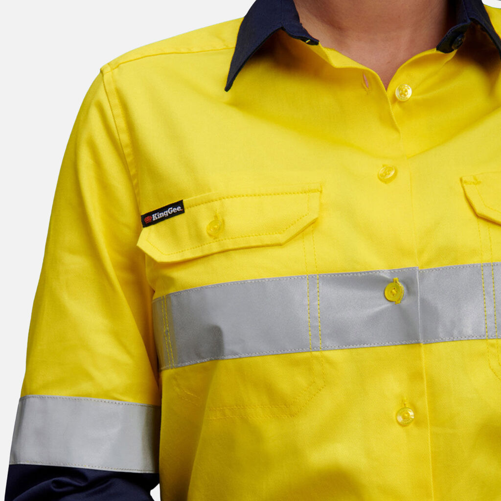 King Gee Women's Hi-Vis Reflective Long Sleeve Work Shirt (K44532)