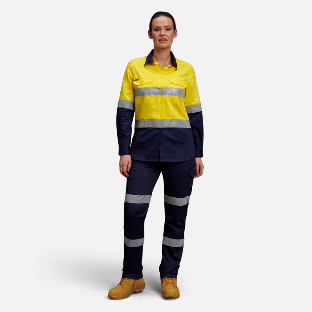 King Gee Women's Hi-Vis Reflective Long Sleeve Work Shirt (K44532)