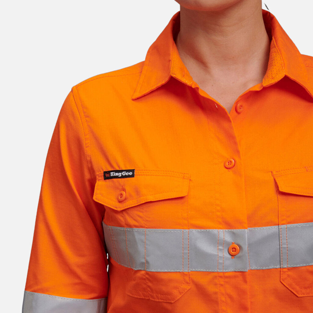 King Gee Women's Workcool 2 Hi-Vis Reflective Work Shirt (K44545)