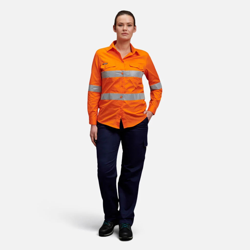 King Gee Women's Workcool 2 Hi-Vis Reflective Work Shirt (K44545)