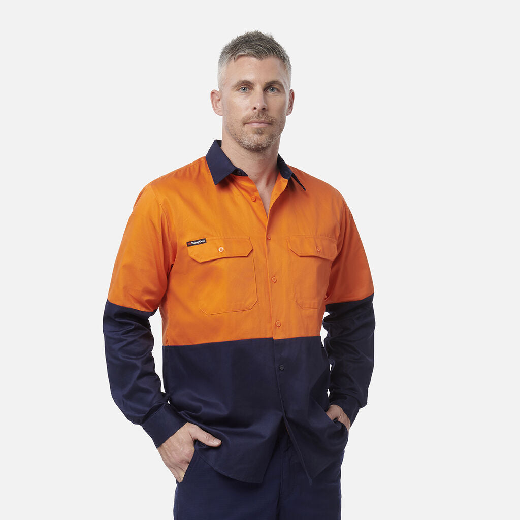 King Gee Originals Hi-Vis Long Sleeve Drill Work Shirt ( K54015 )