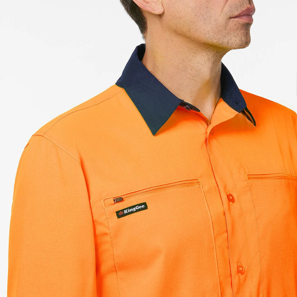 King Gee Dry Cool Hi Vis Spliced Shirt Long Sleeve Shirt (K54036)