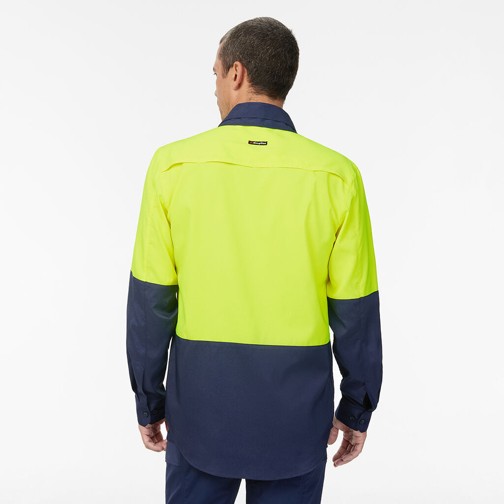 King Gee Dry Cool Hi Vis Spliced Shirt Long Sleeve Shirt (K54036)