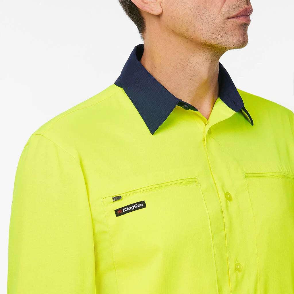 King Gee Dry Cool Hi Vis Spliced Shirt Long Sleeve Shirt (K54036)