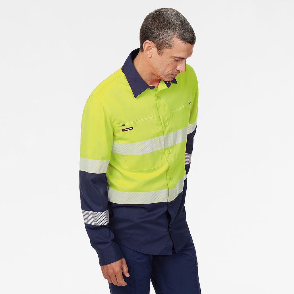 King Gee Dry Cool Hi Vis Spliced Taped Shirt Long Sleeve Shirt (K54037)