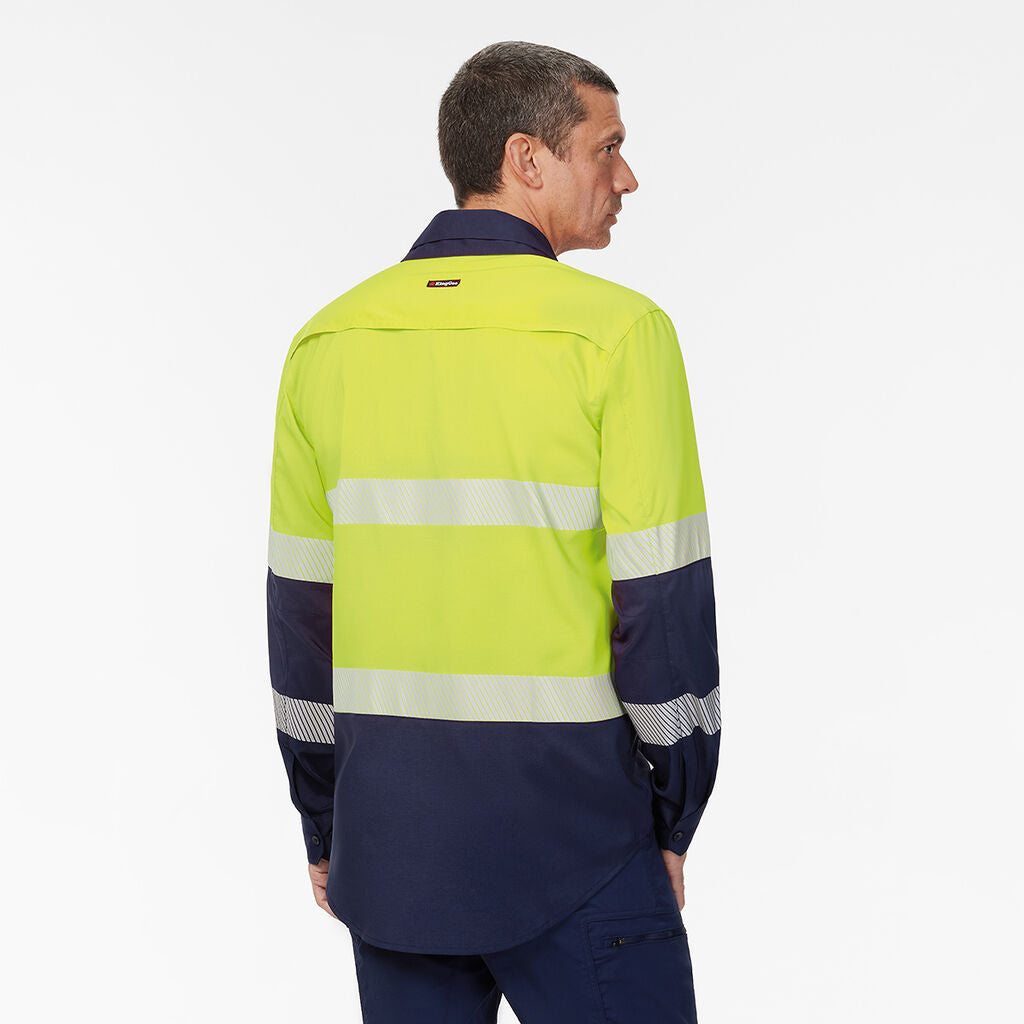 King Gee Dry Cool Hi Vis Spliced Taped Shirt Long Sleeve Shirt (K54037)