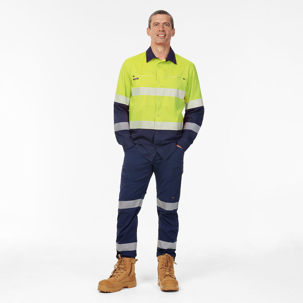 King Gee Dry Cool Hi Vis Spliced Taped Shirt Long Sleeve Shirt (K54037)