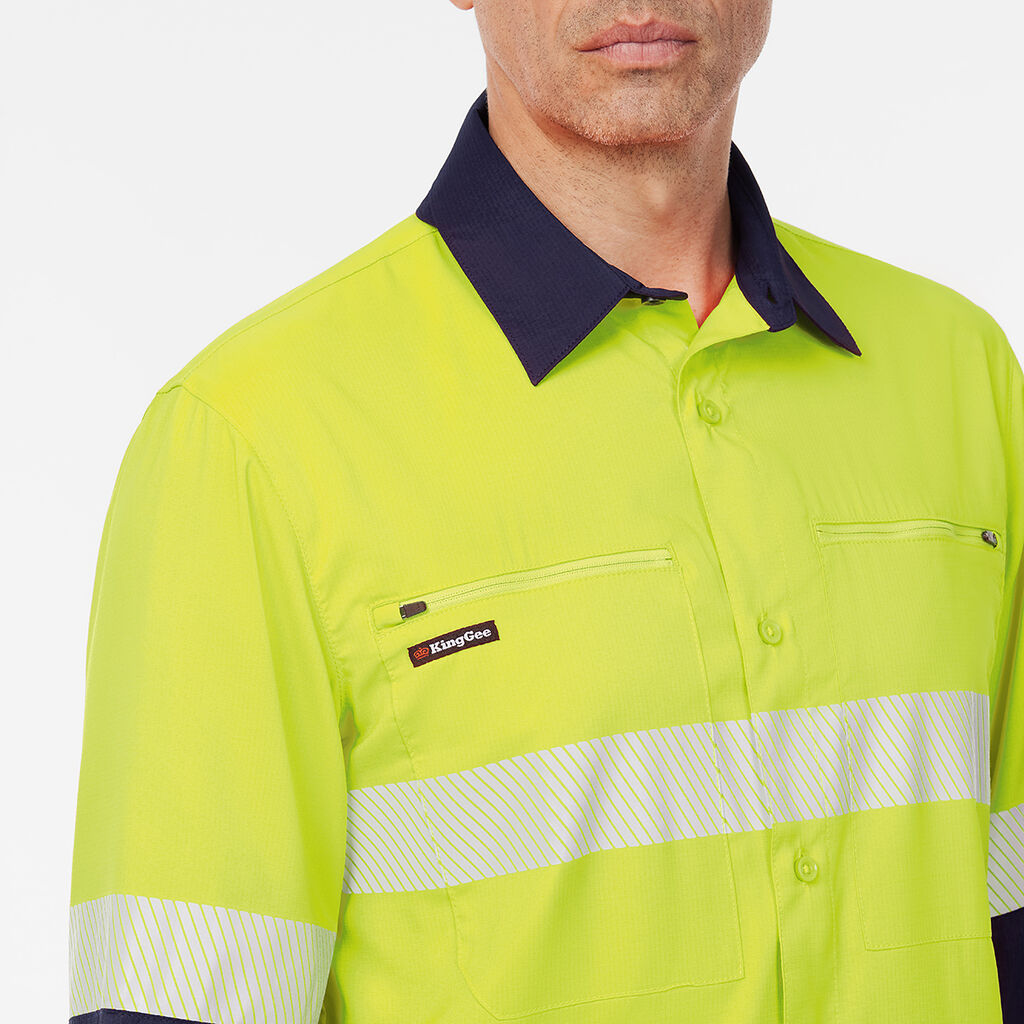 King Gee Dry Cool Hi Vis Spliced Taped Shirt Long Sleeve Shirt (K54037)