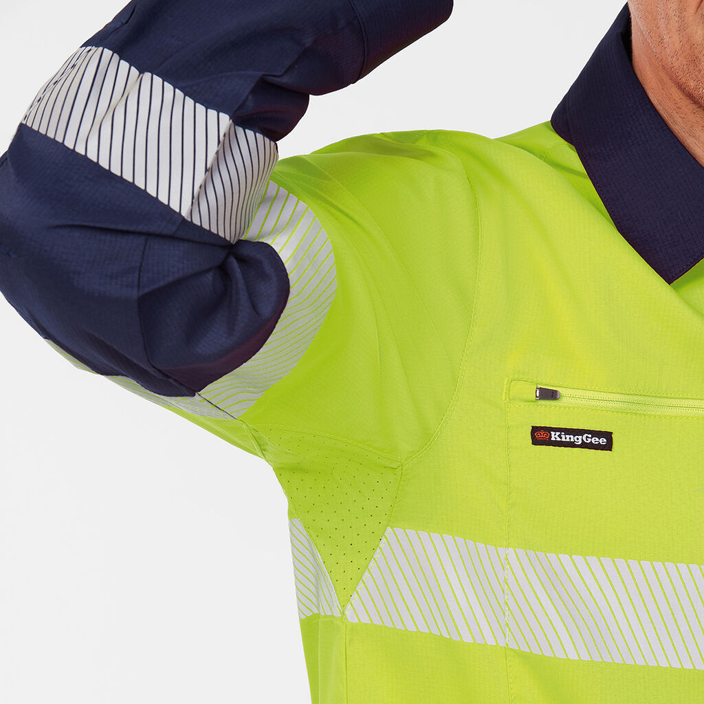 King Gee Dry Cool Hi Vis Spliced Taped Shirt Long Sleeve Shirt (K54037)