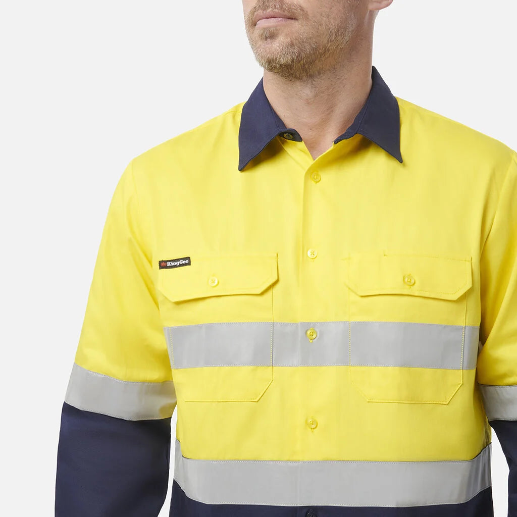 King Gee Originals Hi-Vis Reflective Two Tone Long Sleeve Work Shirt (K54315)