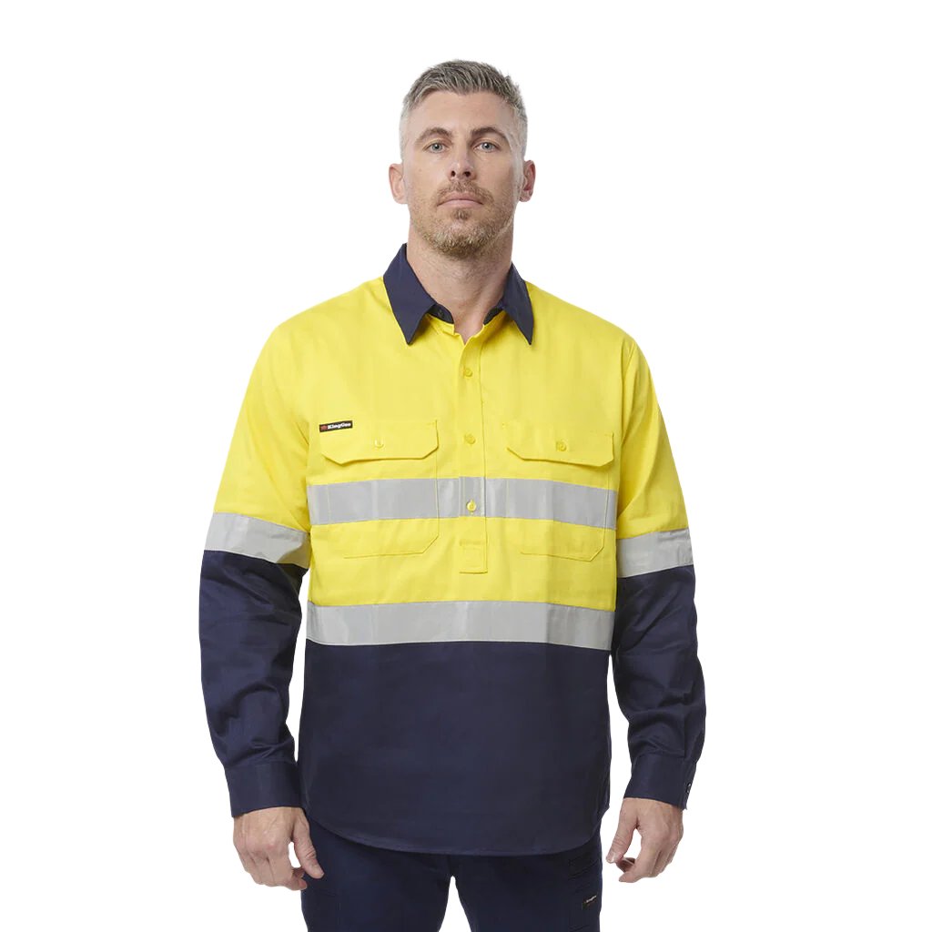 King Gee Originals Hi-Vis Reflective Closed Front Long Sleeve Shirt (K54325)