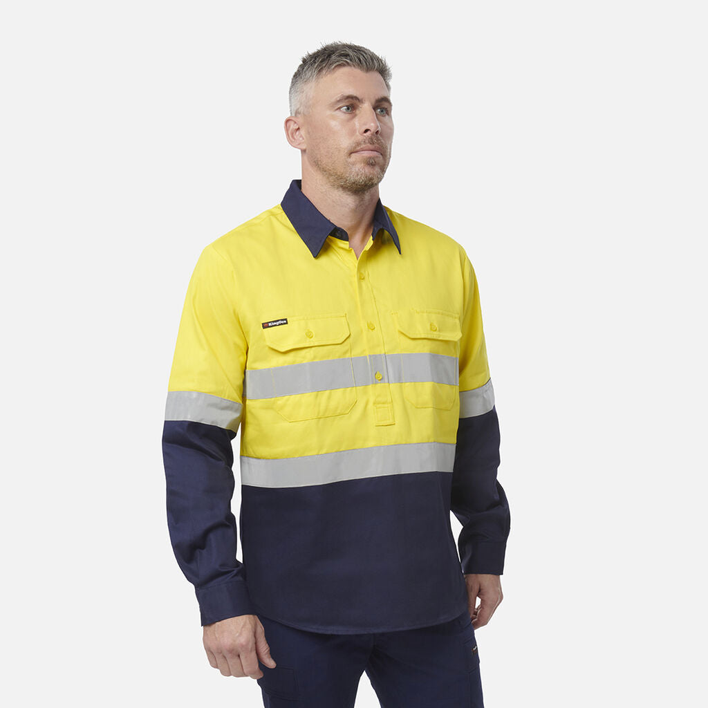 King Gee Originals Hi-Vis Reflective Closed Front Long Sleeve Shirt (K54325)