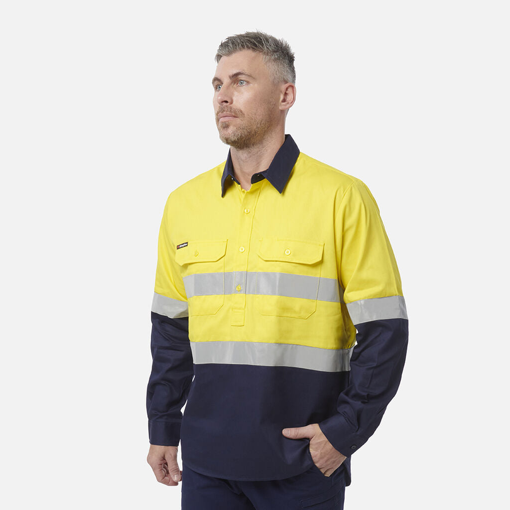 King Gee Originals Hi-Vis Reflective Closed Front Long Sleeve Shirt (K54325)