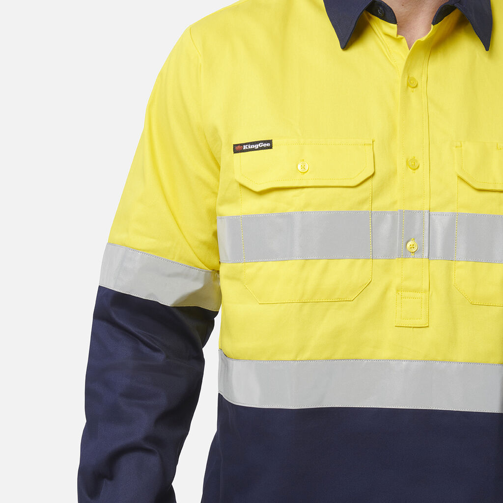 King Gee Originals Hi-Vis Reflective Closed Front Long Sleeve Shirt (K54325)