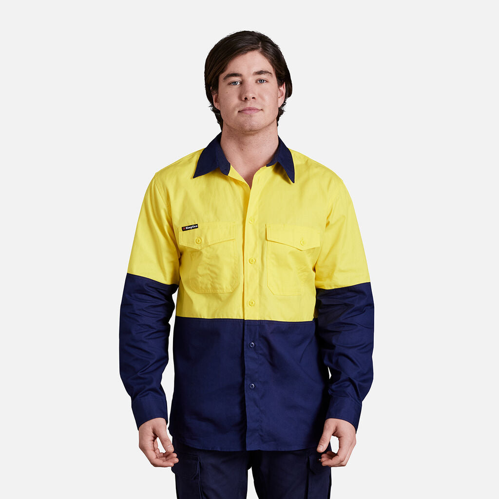 King Gee Workcool 2 Hi-Vis Two Tone Long Sleeve Drill Work Shirt (K54870)