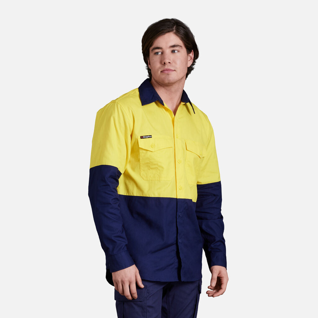 King Gee Workcool 2 Hi-Vis Two Tone Long Sleeve Drill Work Shirt (K54870)