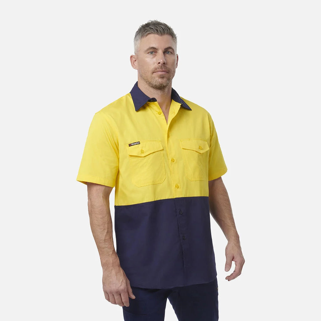 King Gee Workcool 2 Hi-Vis Two Tone Short Sleeve Drill Work Shirt ( K54875)