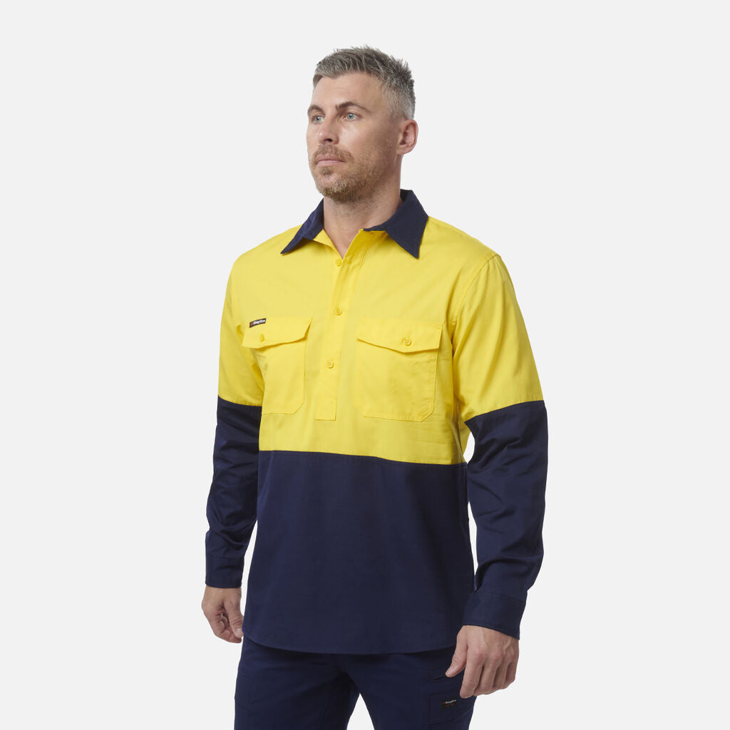 King Gee Workcool 2 Hi-Vis Two Tone Closed Front Long Sleeve Shirt (K54876)