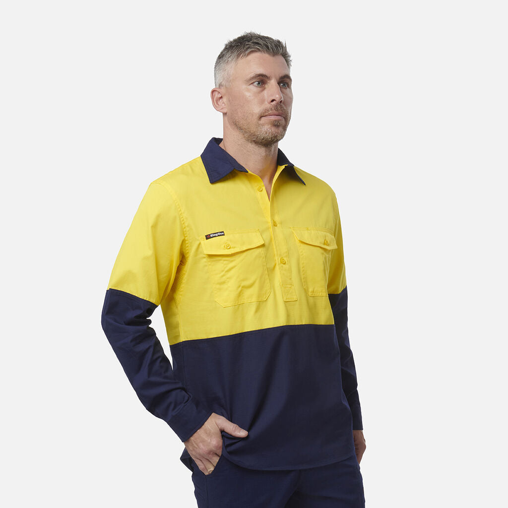 King Gee Workcool 2 Hi-Vis Two Tone Closed Front Long Sleeve Shirt (K54876)