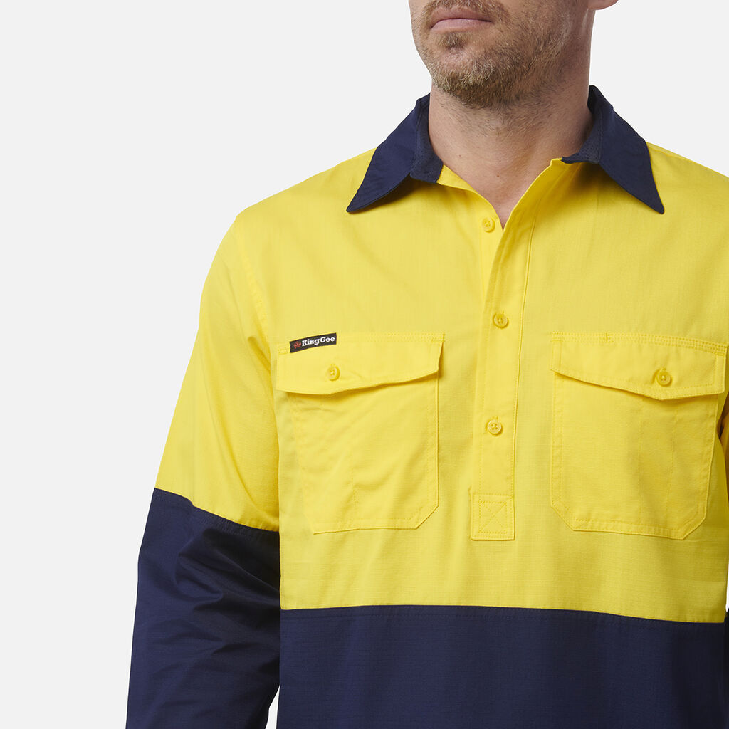 King Gee Workcool 2 Hi-Vis Two Tone Closed Front Long Sleeve Shirt (K54876)