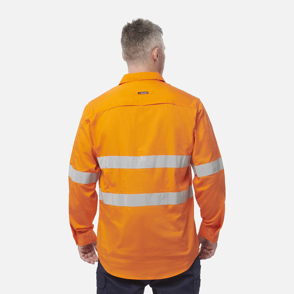 King Gee Workcool 2 Hi-Vis Reflective Closed Front Shirt Long Sleeve (K54896)