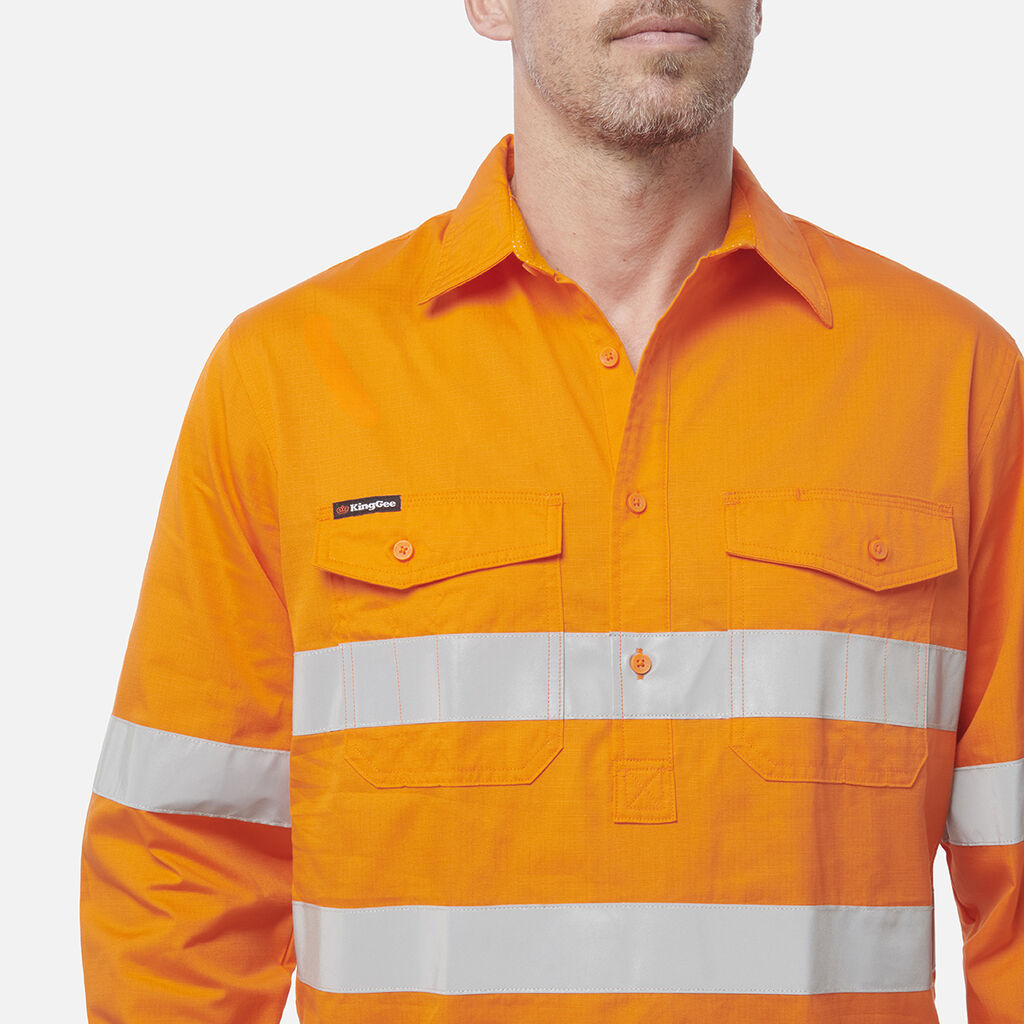 King Gee Workcool 2 Hi-Vis Reflective Closed Front Shirt Long Sleeve (K54896)