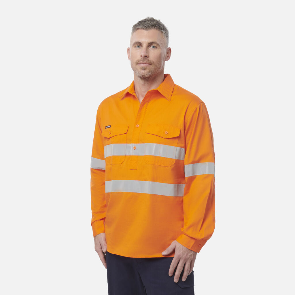 King Gee Workcool 2 Hi-Vis Reflective Closed Front Shirt Long Sleeve (K54896)