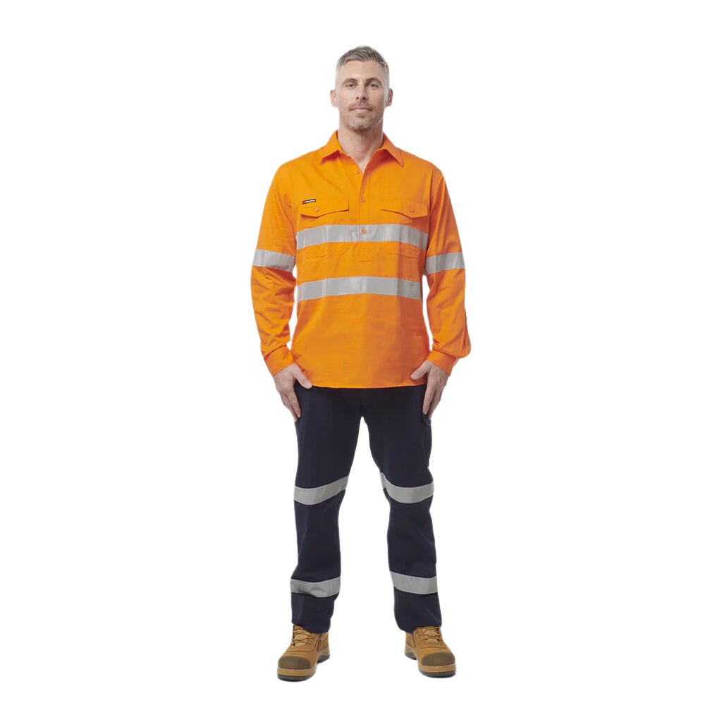 King Gee Workcool 2 Hi-Vis Reflective Closed Front Shirt Long Sleeve (K54896)