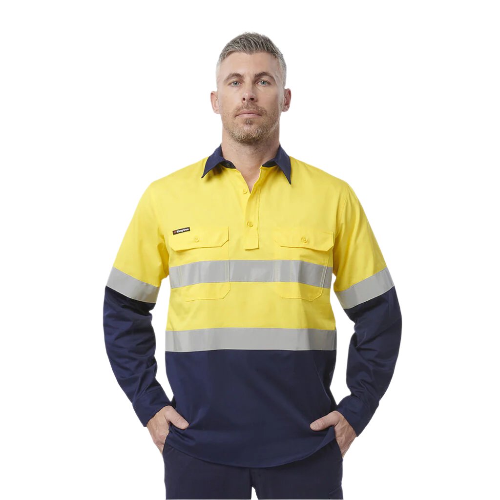 King Gee Workcool Vented Closed Front Spliced Shirt Taped Long Sleeve (K54914)