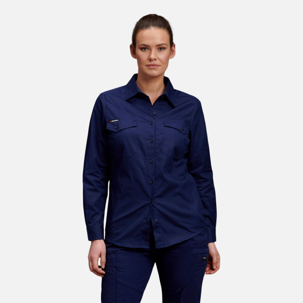 King Gee Women's Workcool 2 Long Sleeve Ripstop Work Shirt (K69880)