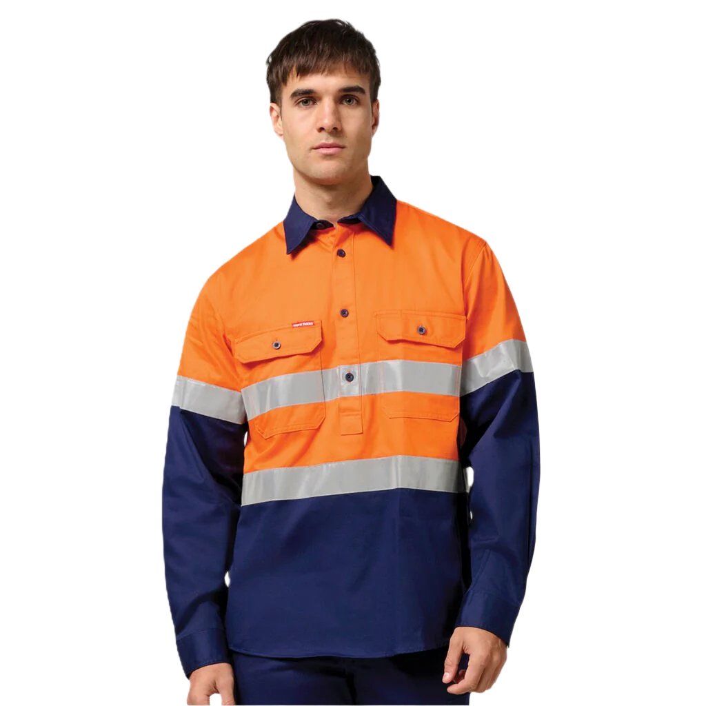 Hard Yakka Core Hi-Vis Long Sleeve Heavyweight Closed Front Taped Shirt (Y04615)